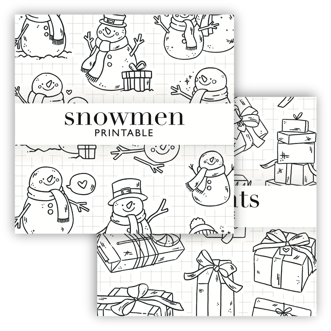 snowmen & presents | lineart printables