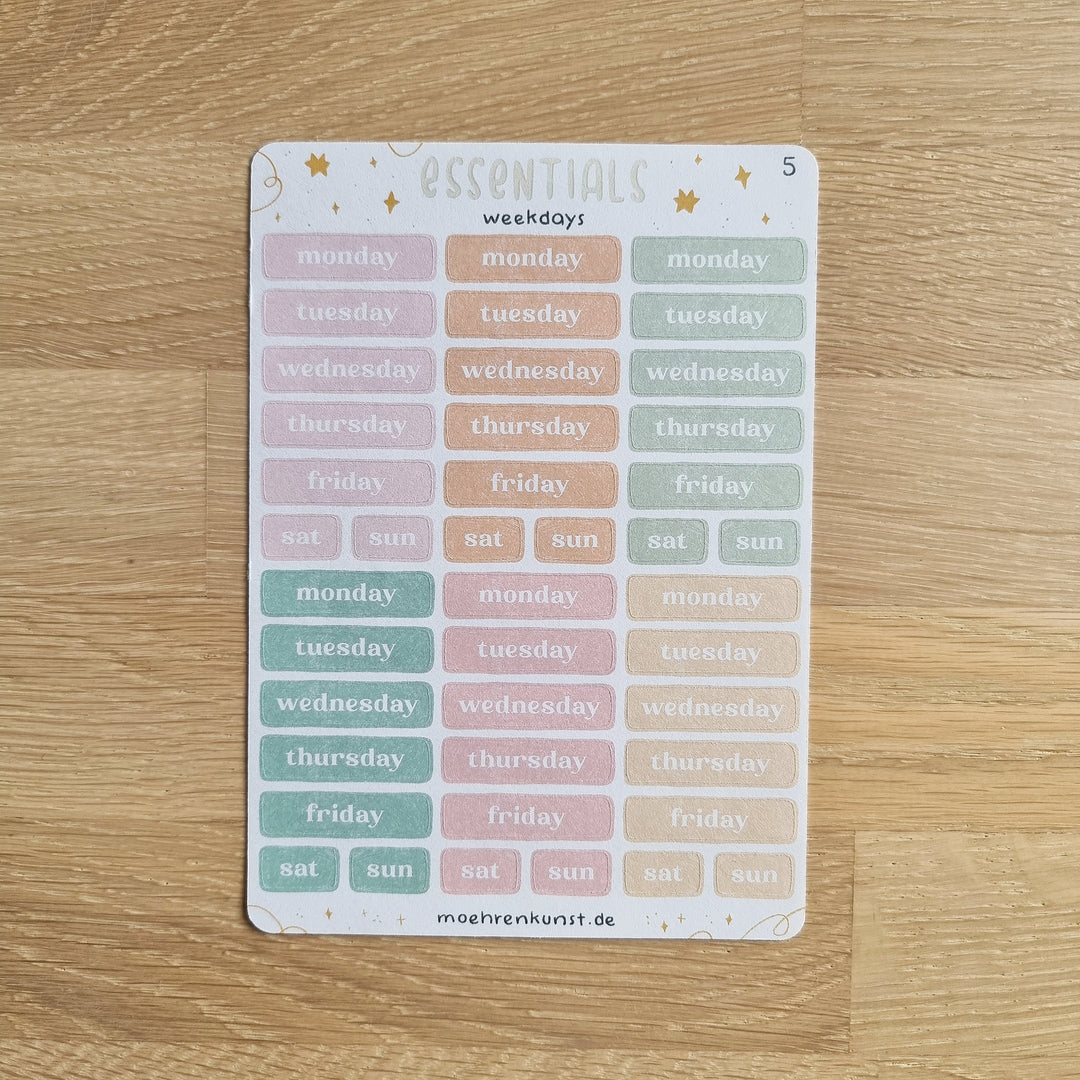 Essentials - Weekdays | Planner Stickers for your Journal