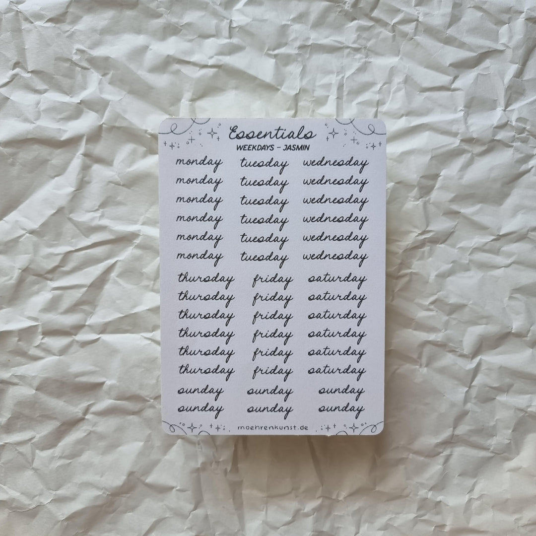 Essentials - Weekdays Jasmin | Planner Stickers for your Journal