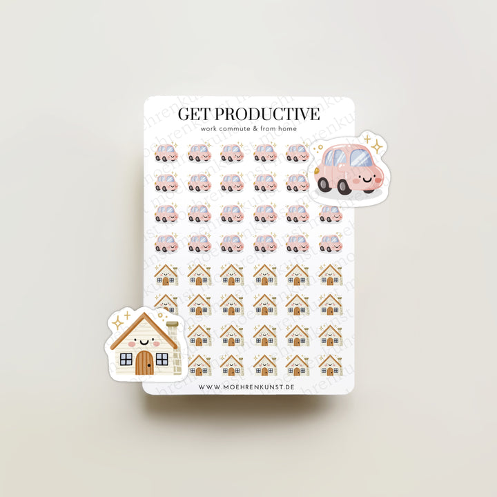 Get Productive - Work Commute & From Home | Planner Stickers for your Journal