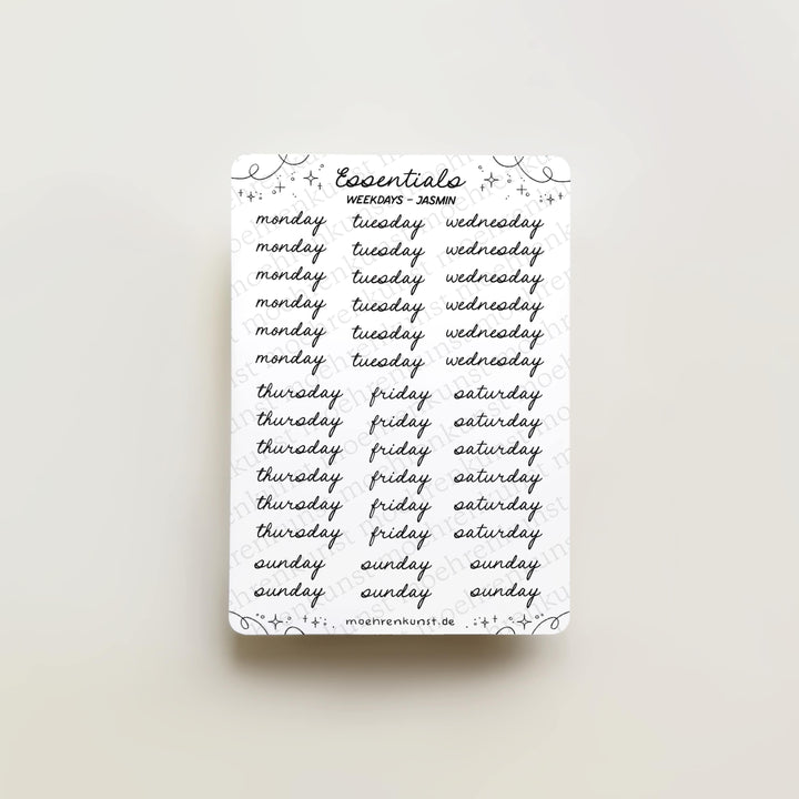 Essentials - Weekdays Jasmin | Planner Stickers for your Journal