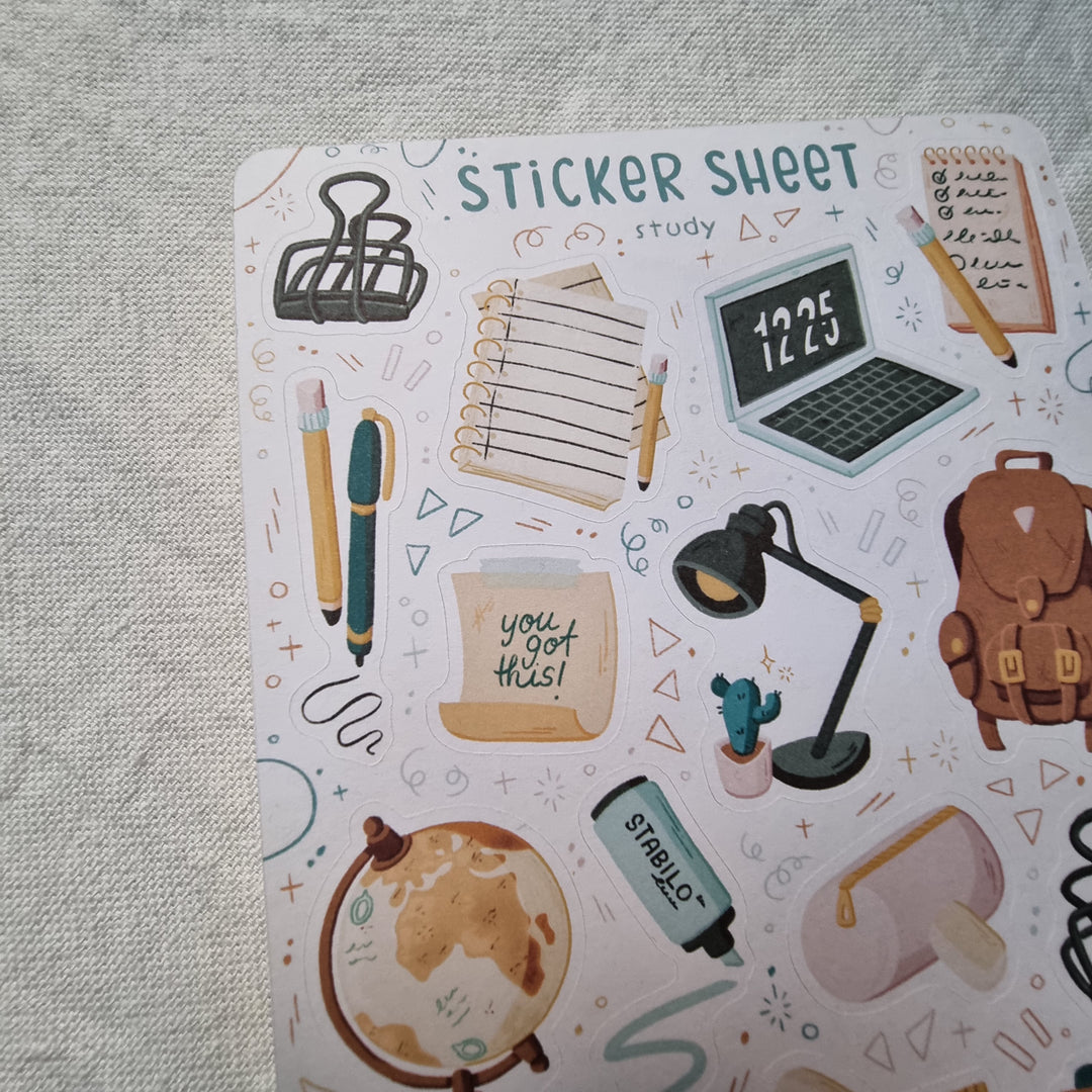 Study Corner Sticker Sticker Sheet - Study | Planner Stickers | moehrenkunst🥕