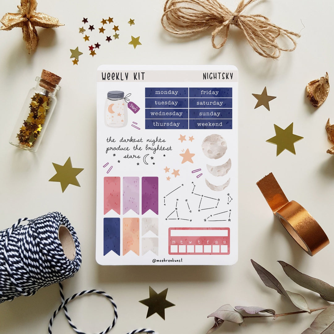 planner stickers weekly kit night sky frontview