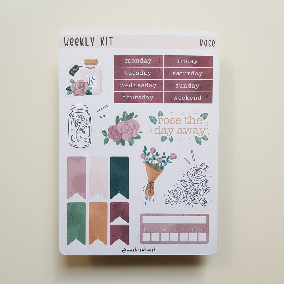planner stickers weekly kit rose frontview