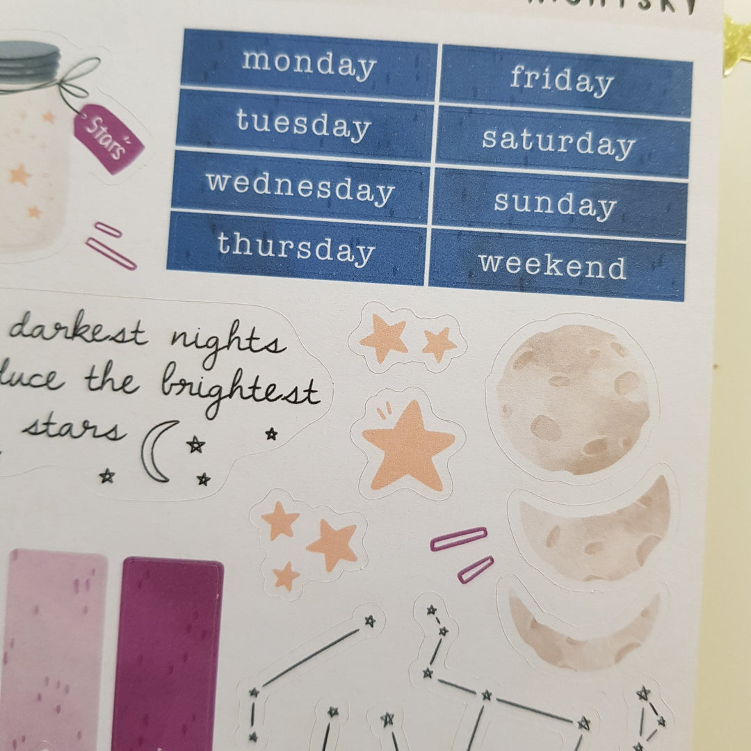 Planner Stickers weekly kit night sky detail